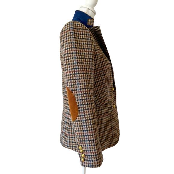 J.Crew Rhodes Blazer Jacket Wool Tweed Houndstooth Elbow Patches Brown Size 4 - Picture 6 of 11